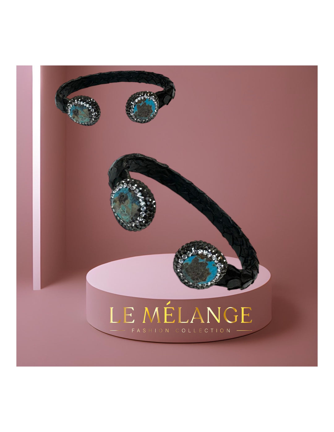 Chic Leather Bracelet with Turquoise Swarovski Crystals