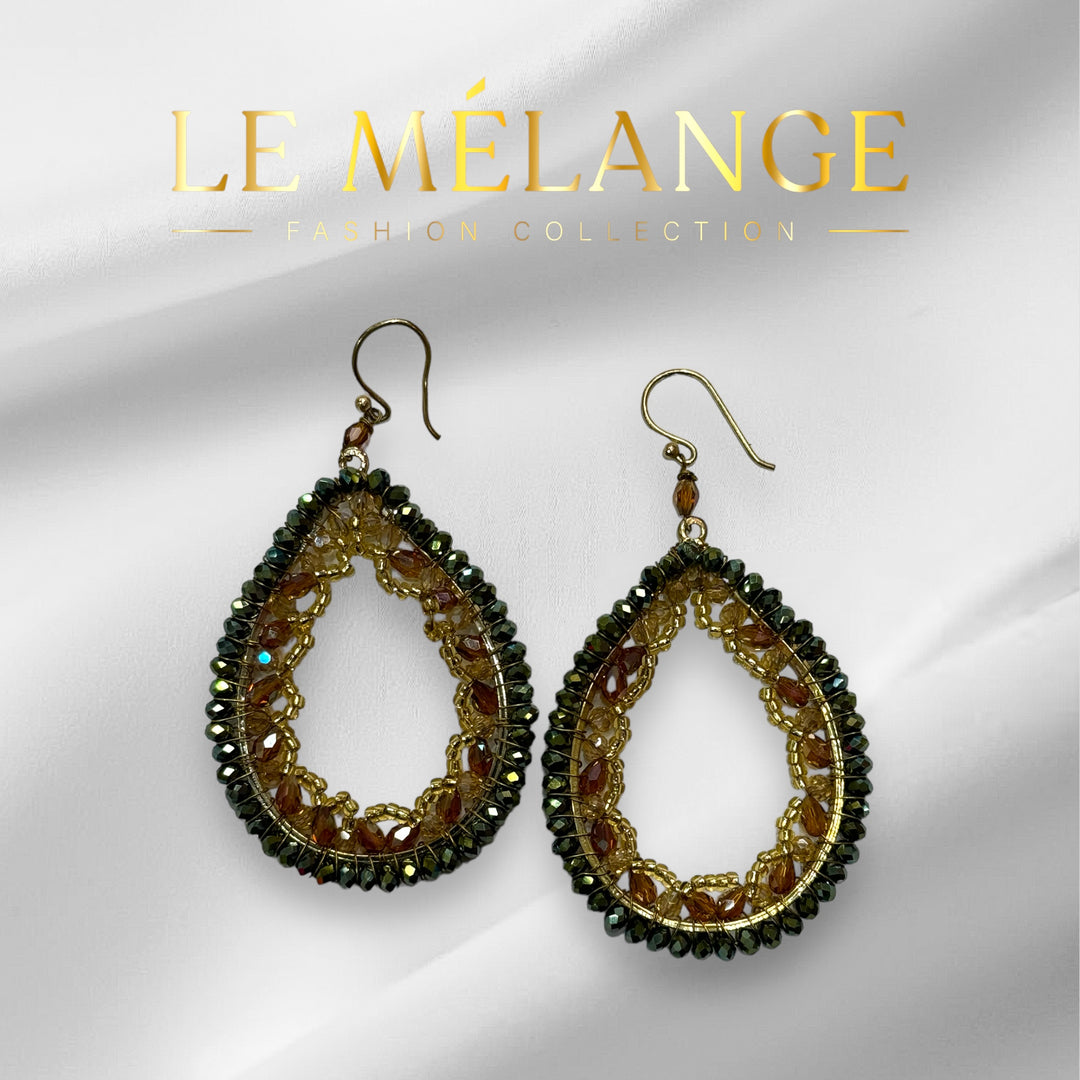 Le Mélange green gold handmade crystal earrings