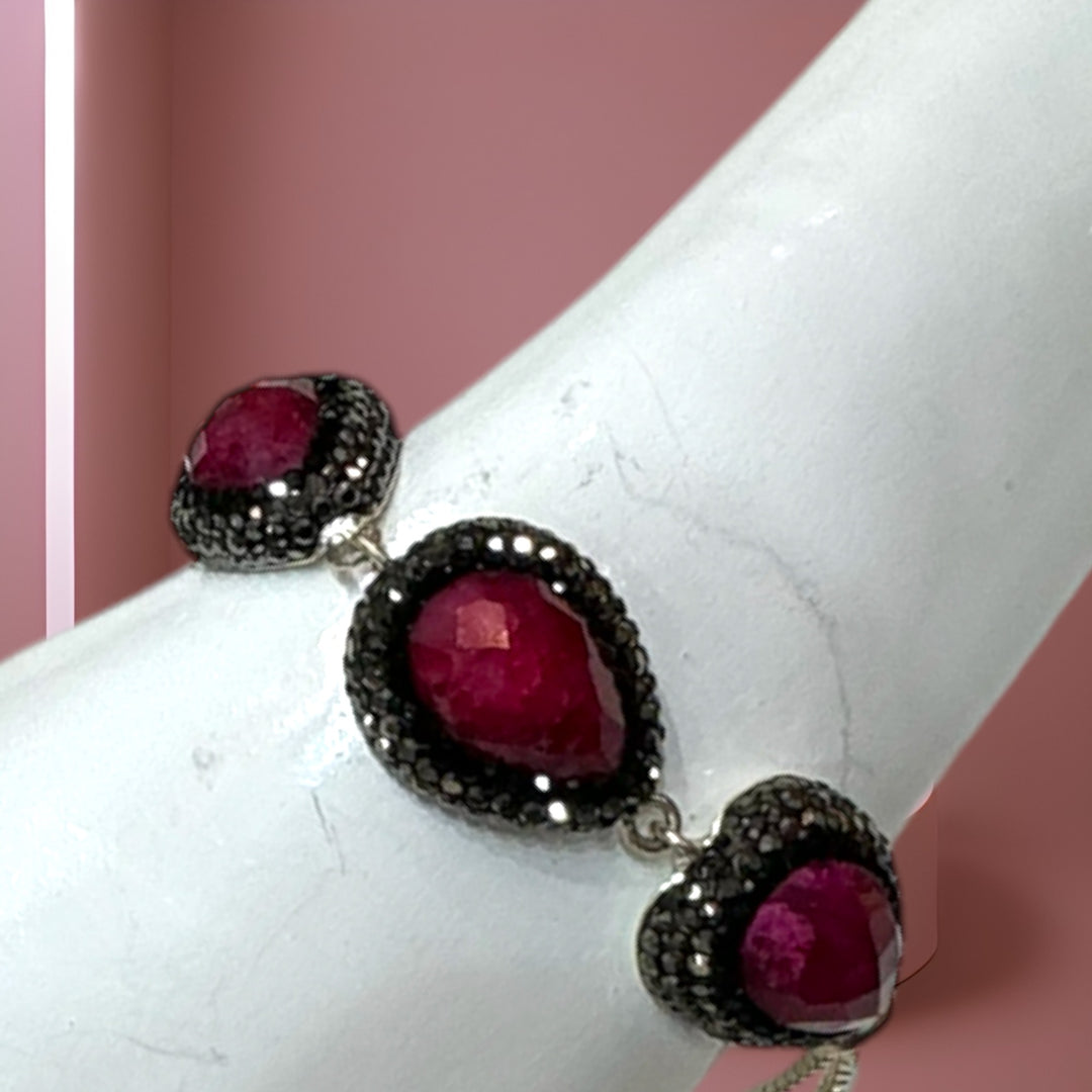 Turkish elegant silver Swarovski crystal bracelet with an adjustable size ruby gem.