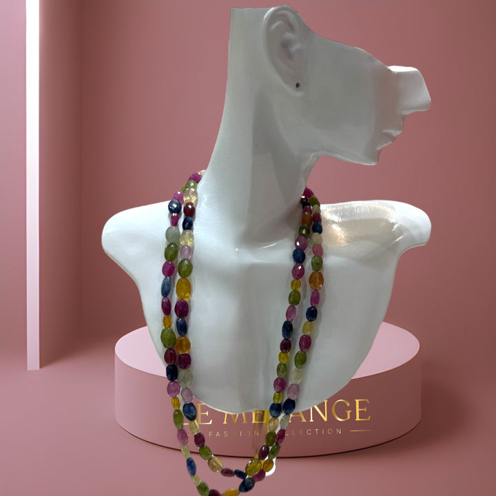 Timeless Elegance: Double-Stranded Multicolored Faceted Cut Semi-Precious Stones Necklace