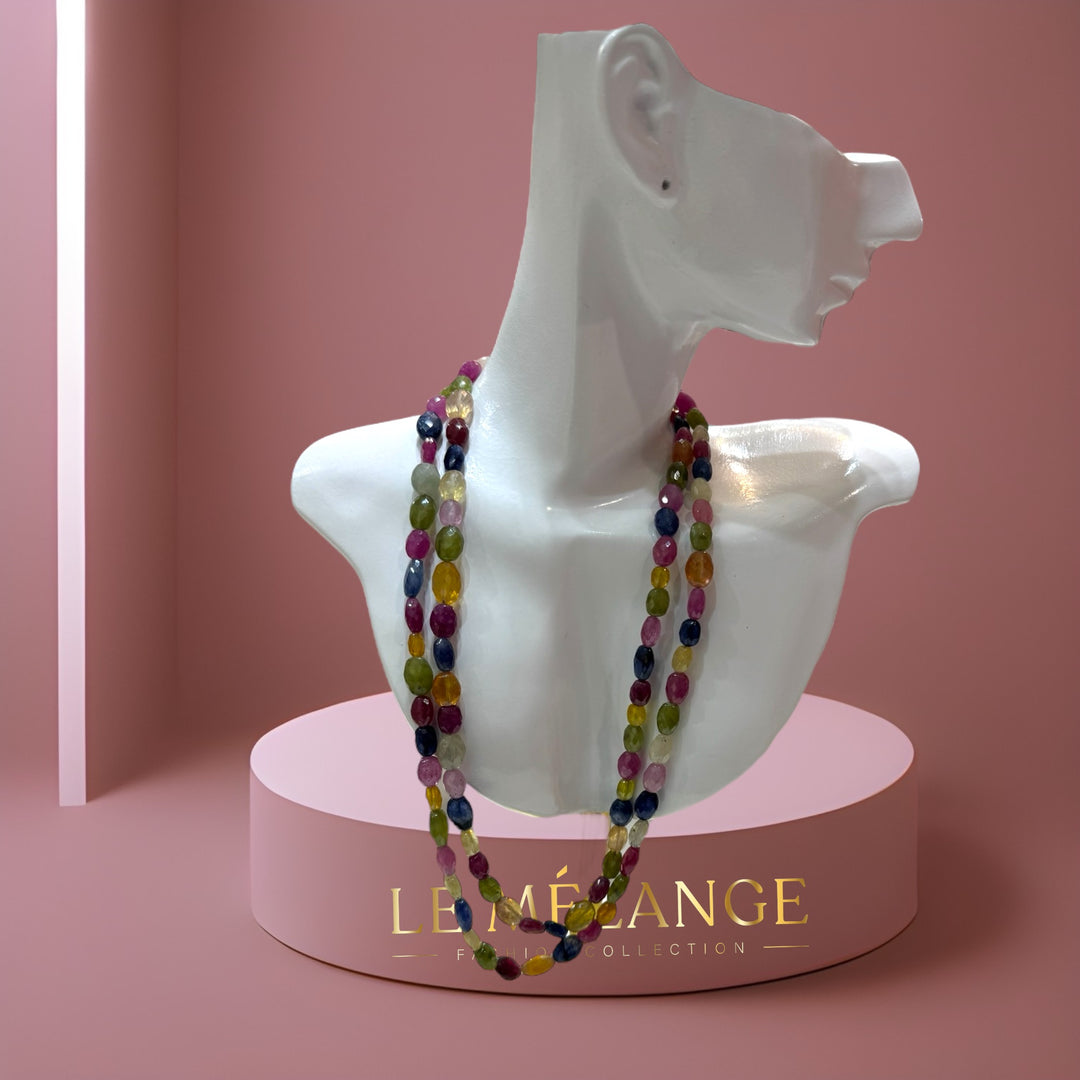 Timeless Elegance: Double-Stranded Multicolored Faceted Cut Semi-Precious Stones Necklace