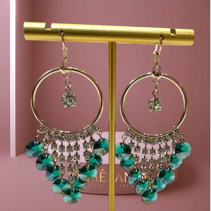 Dazzling Emerald Green and Gold Fashion Earrings