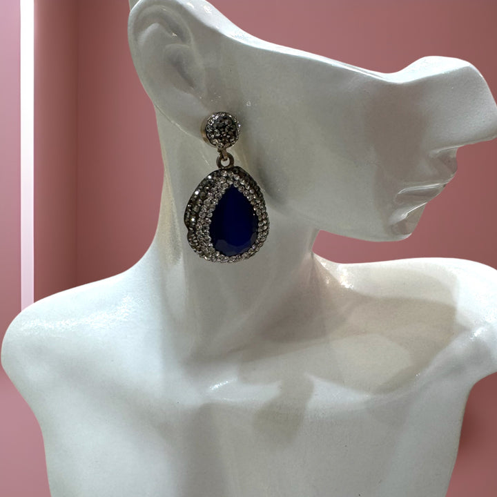 925 silver royal blue earrings with gemstones and Swarovski crystals.