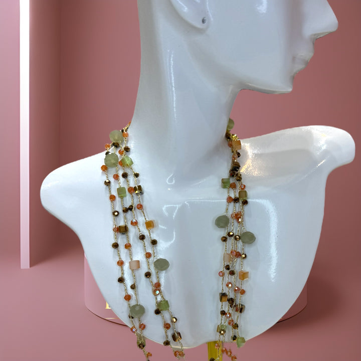 Exquisite necklace crafted from luxurious silk, multi-colored semi-precious stones