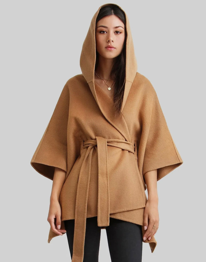 Elegant Wool Blend Cape Coat, Perfect for Chilly Weather