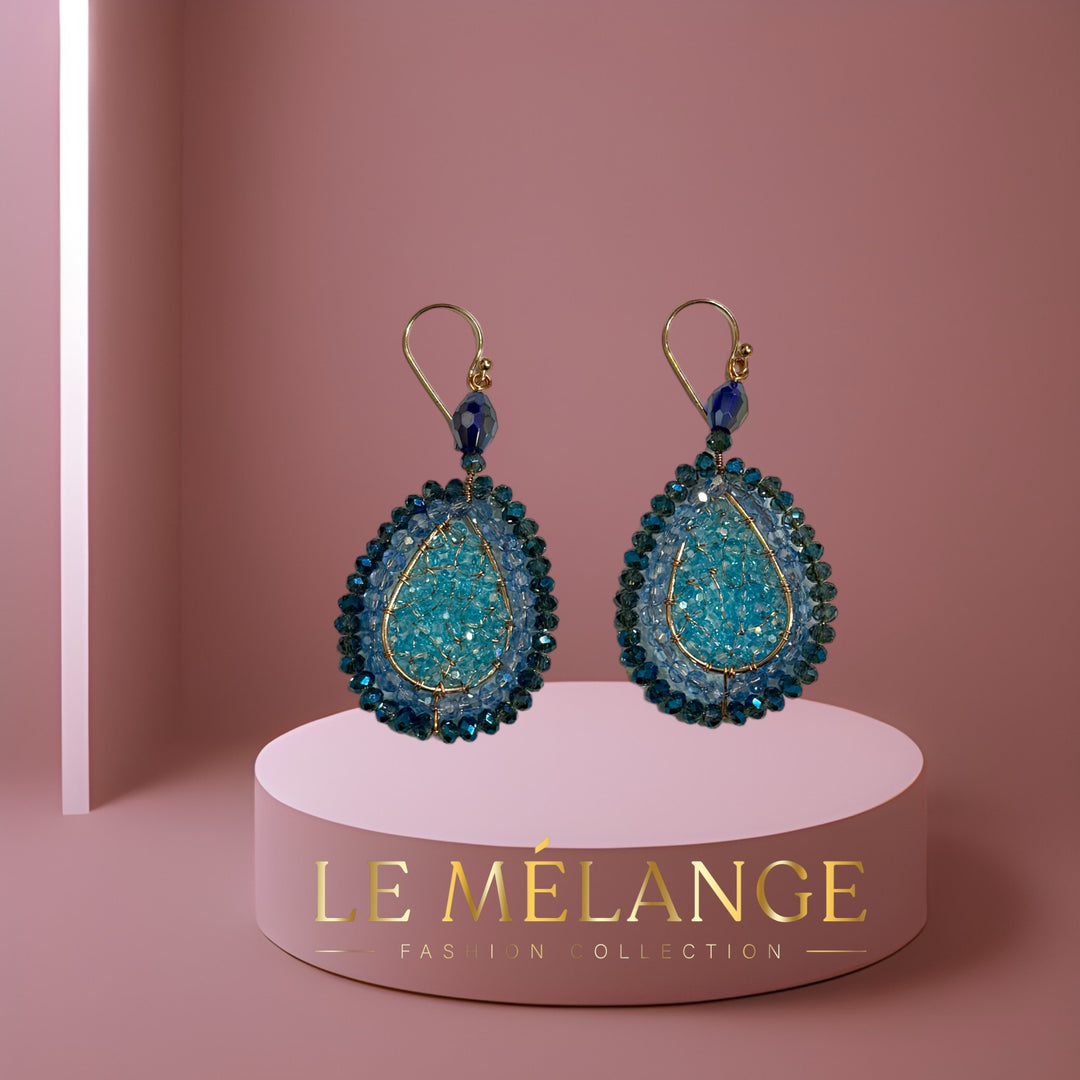 Le Mélange Bleu Ciel silver Brass Crystal Earrings