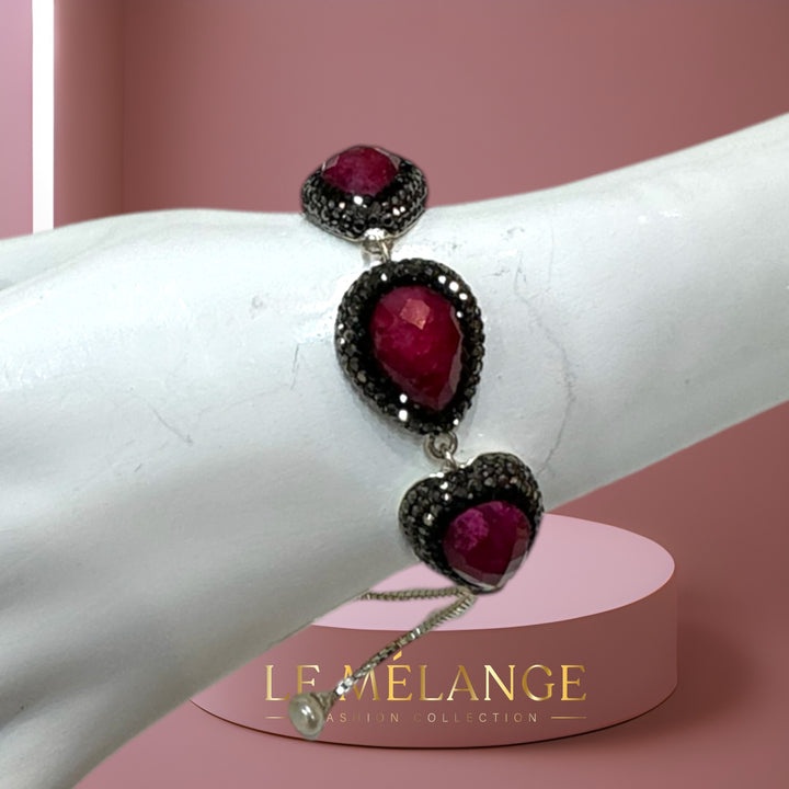 Turkish elegant silver Swarovski crystal bracelet with an adjustable size ruby gem.