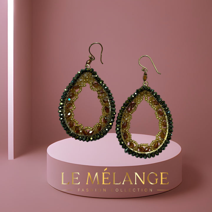 Le Mélange green gold handmade crystal earrings