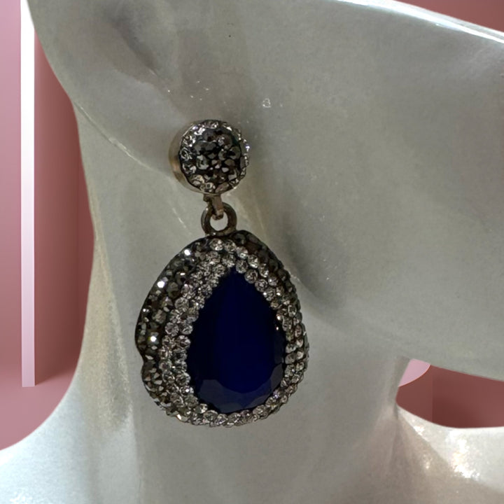 925 silver royal blue earrings with gemstones and Swarovski crystals.