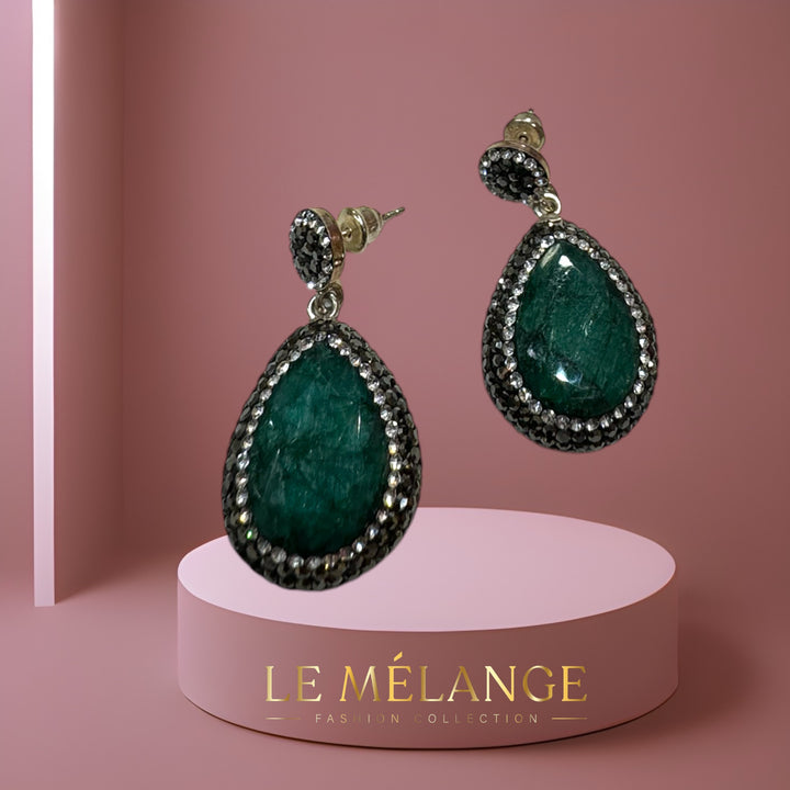 Turkish emerald green gem earrings embellished with Swarovski crystals.