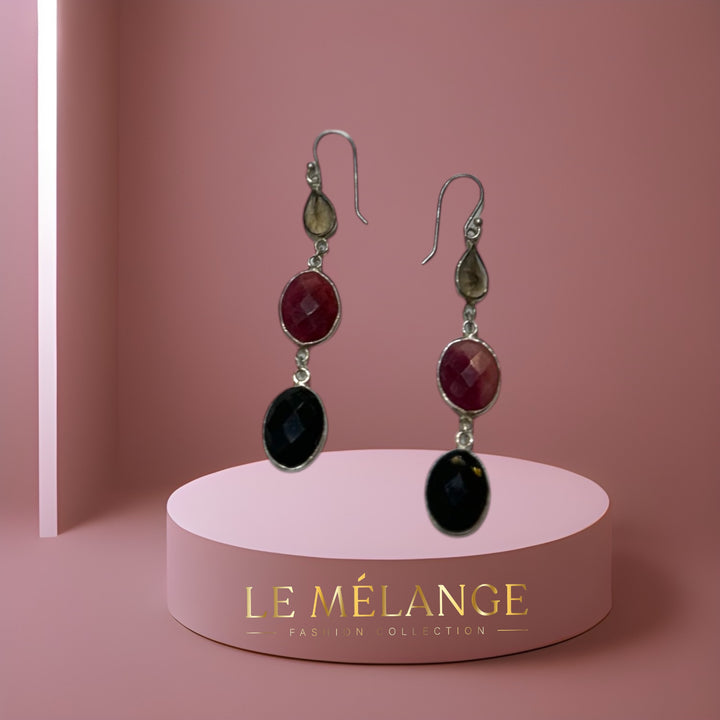 Hot Selling Silver, Ruby-Labradorite, and Onyx Gemstones Earrings