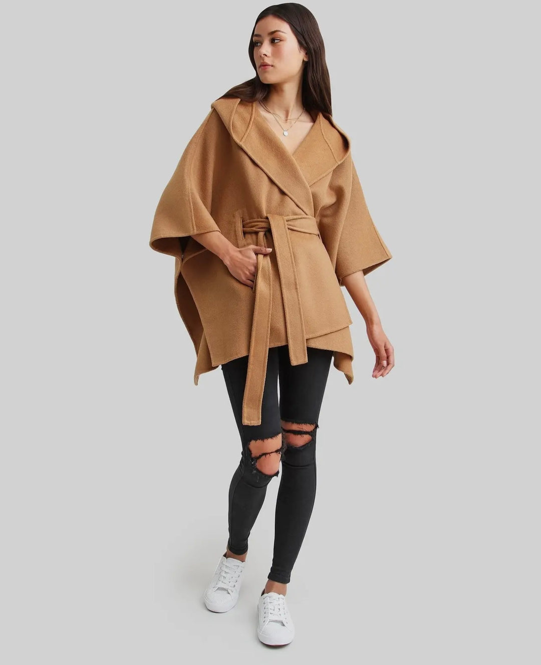 Elegant Wool Blend Cape Coat, Perfect for Chilly Weather