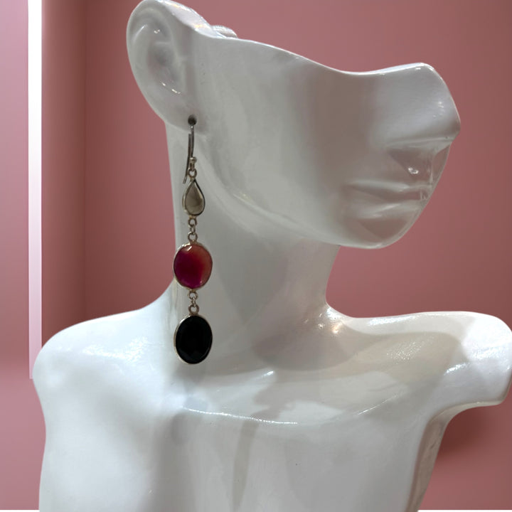 Hot Selling Silver, Ruby-Labradorite, and Onyx Gemstones Earrings