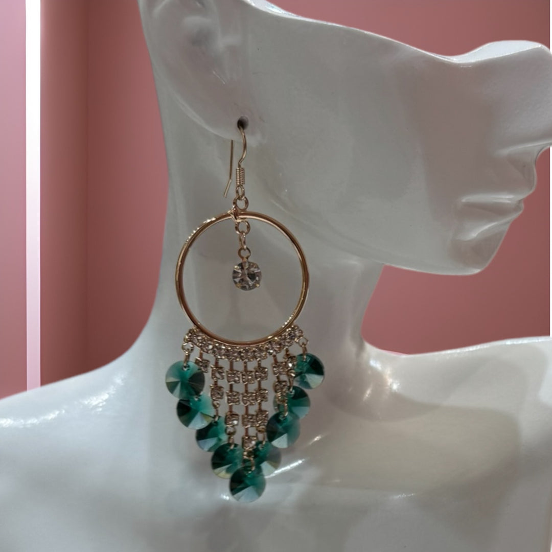 Dazzling Emerald Green and Gold Fashion Earrings