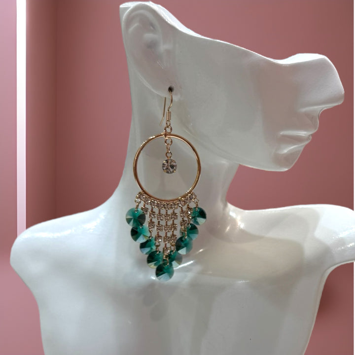 Dazzling Emerald Green and Gold Fashion Earrings