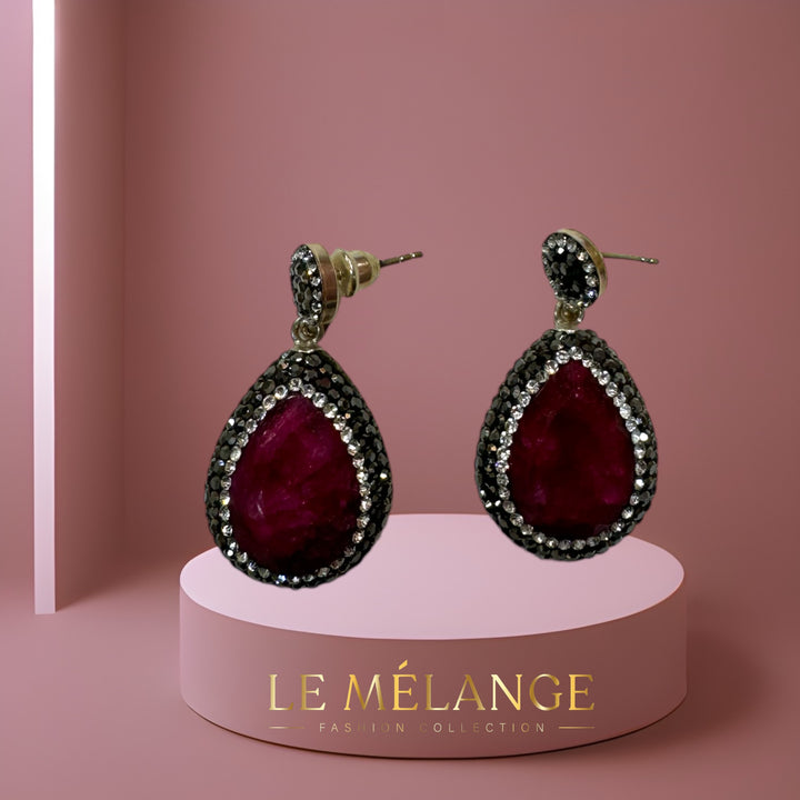 Gold-plated Turkish earrings adorned with rubies and Swarovski crystals