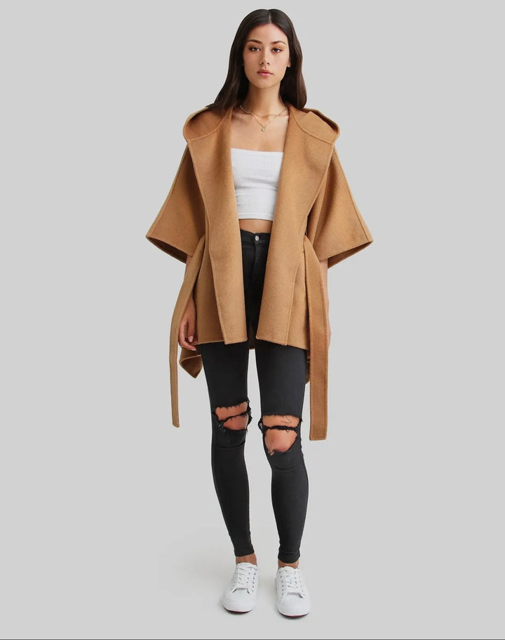 Elegant Wool Blend Cape Coat, Perfect for Chilly Weather