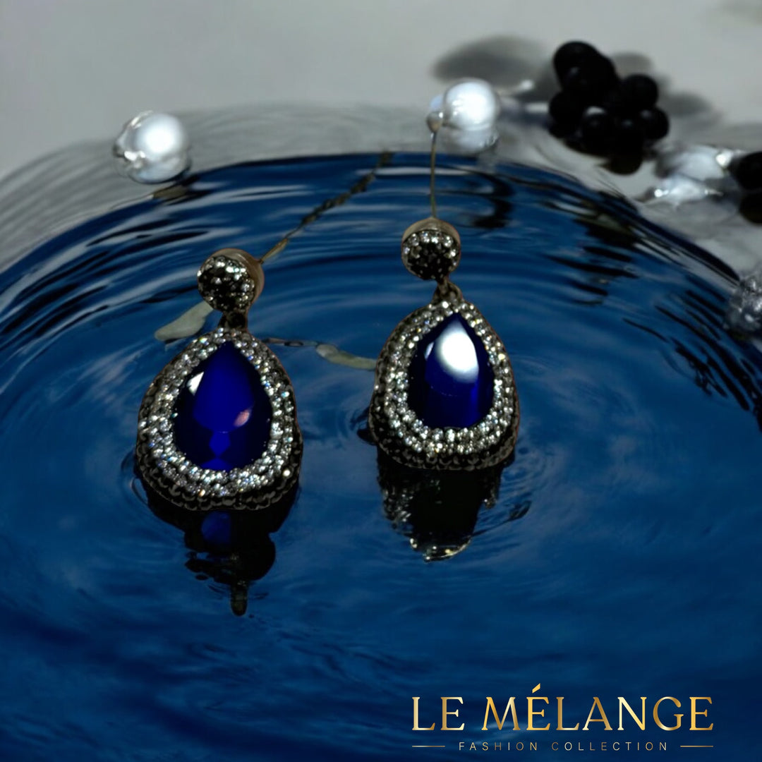 925 silver royal blue earrings with gemstones and Swarovski crystals.