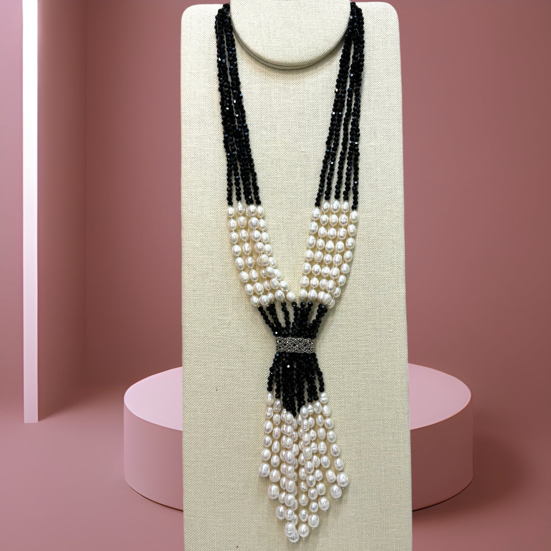 Timeless black and white crystal freshwater pearls necklace