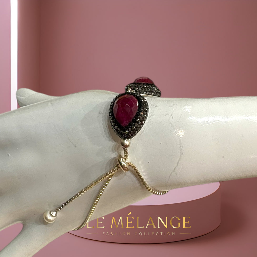 Turkish elegant silver Swarovski crystal bracelet with an adjustable size ruby gem.