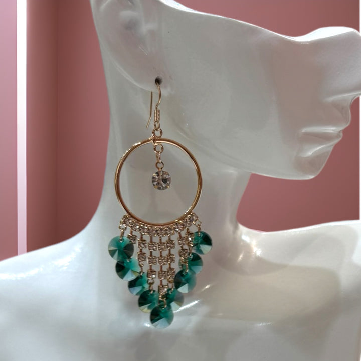 Dazzling Emerald Green and Gold Fashion Earrings