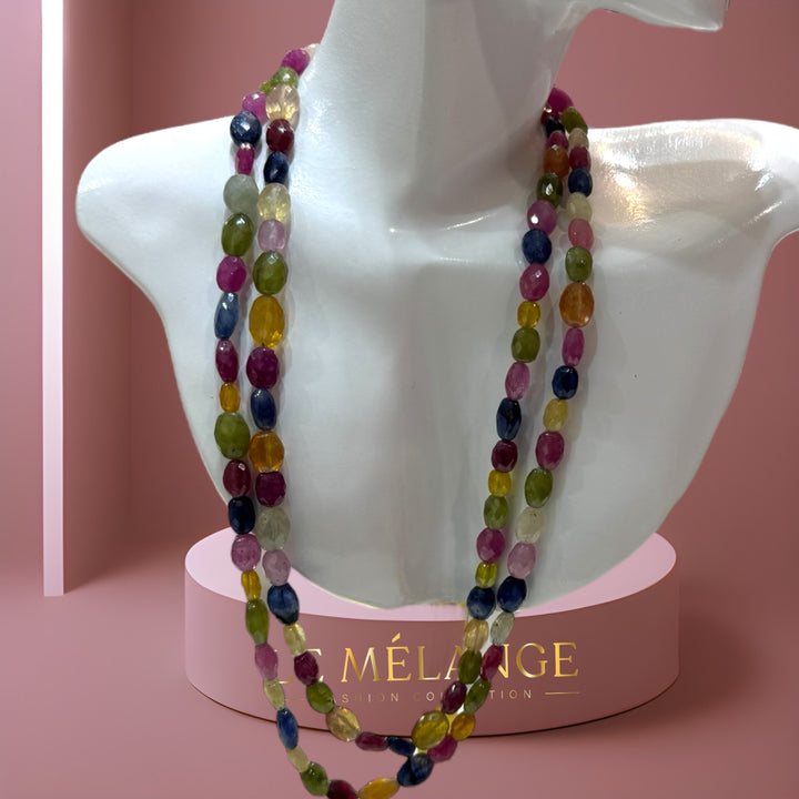 Timeless Elegance: Double-Stranded Multicolored Faceted Cut Semi-Precious Stones Necklace