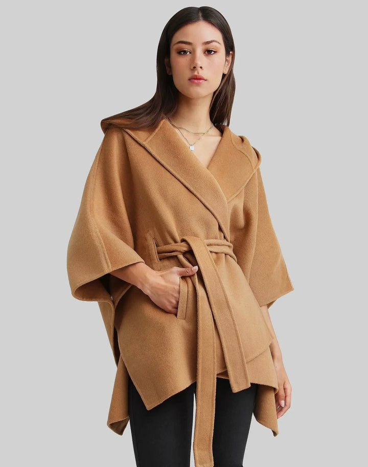 Elegant Wool Blend Cape Coat, Perfect for Chilly Weather