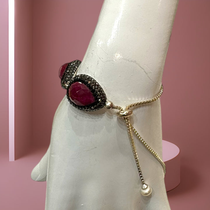 Turkish elegant silver Swarovski crystal bracelet with an adjustable size ruby gem.