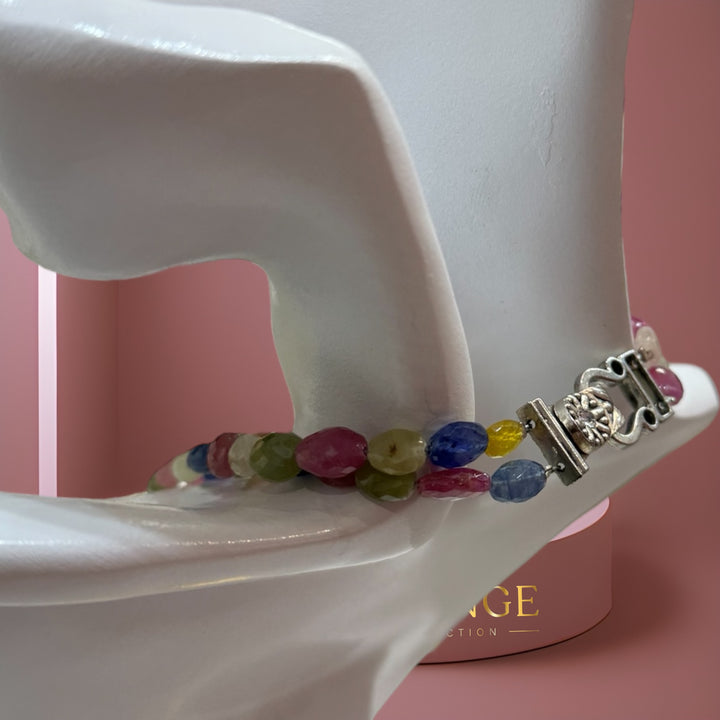 Timeless Elegance: Double-Stranded Multicolored Faceted Cut Semi-Precious Stones Necklace