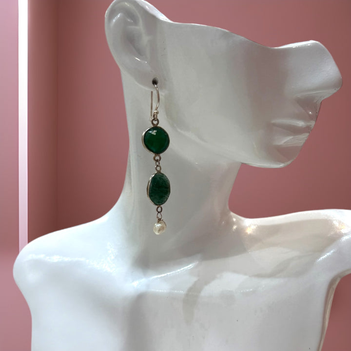 Silver, Jade-Freshwater Pearl Earrings