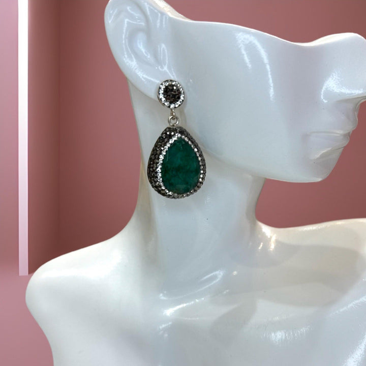 925 Silver Teardrop Emerald Swarovski Crystal Earrings