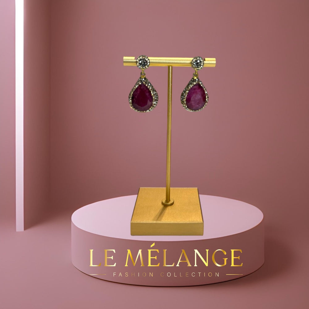 Silver Gold-Plated Ruby Teardrop Earrings