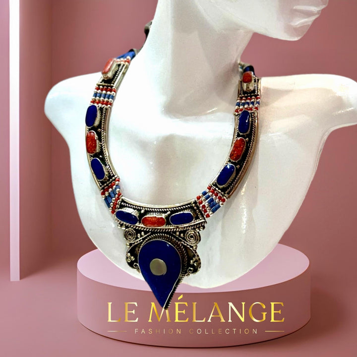 Exotic Tribal Lapis Lazuli and Red Coral Necklace