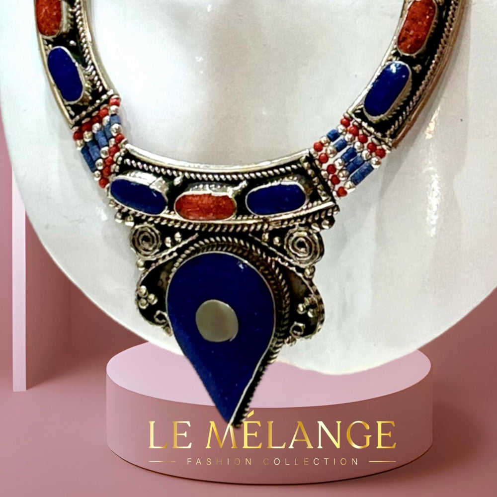 Exotic Tribal Lapis Lazuli and Red Coral Necklace