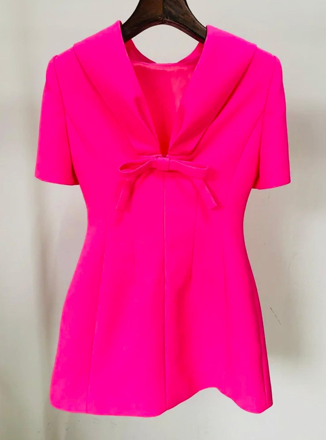 Rose Pink V-Bow Dress - Elegance Redefined with Sophisticated Flair