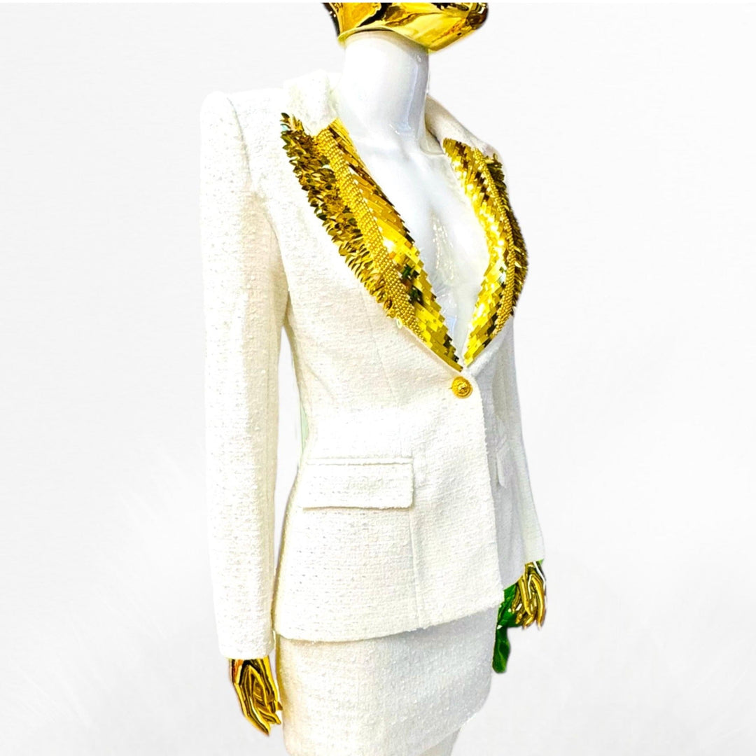 Slim Fit Blazer with Golden Sequins