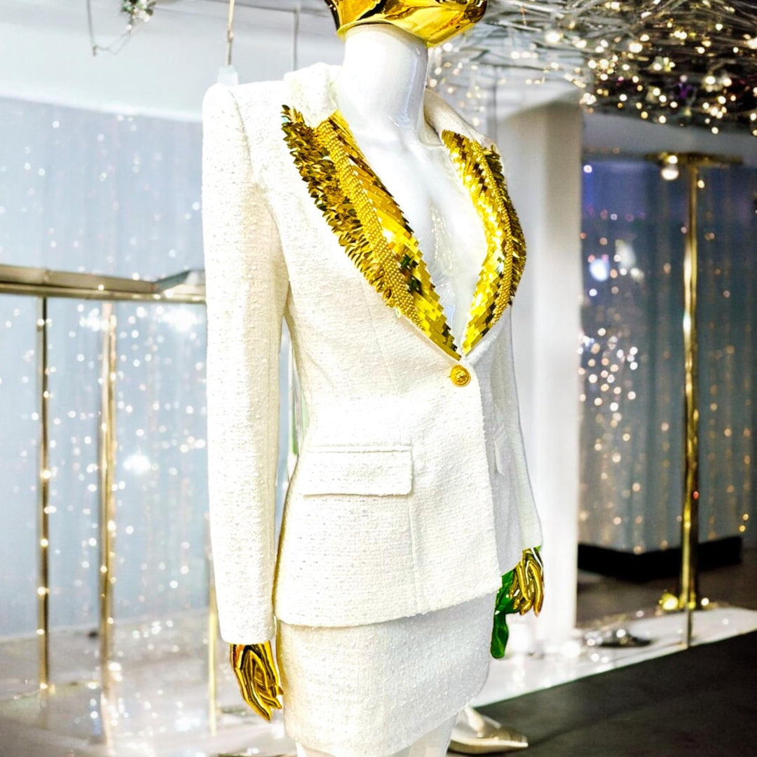 Slim Fit Blazer with Golden Sequins