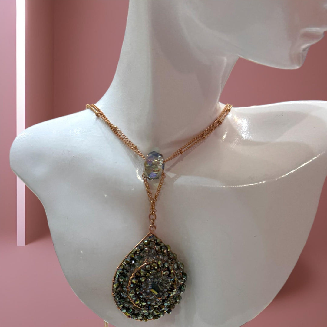 Rose Gold Brass Chain Necklace with Iridescent Crystals