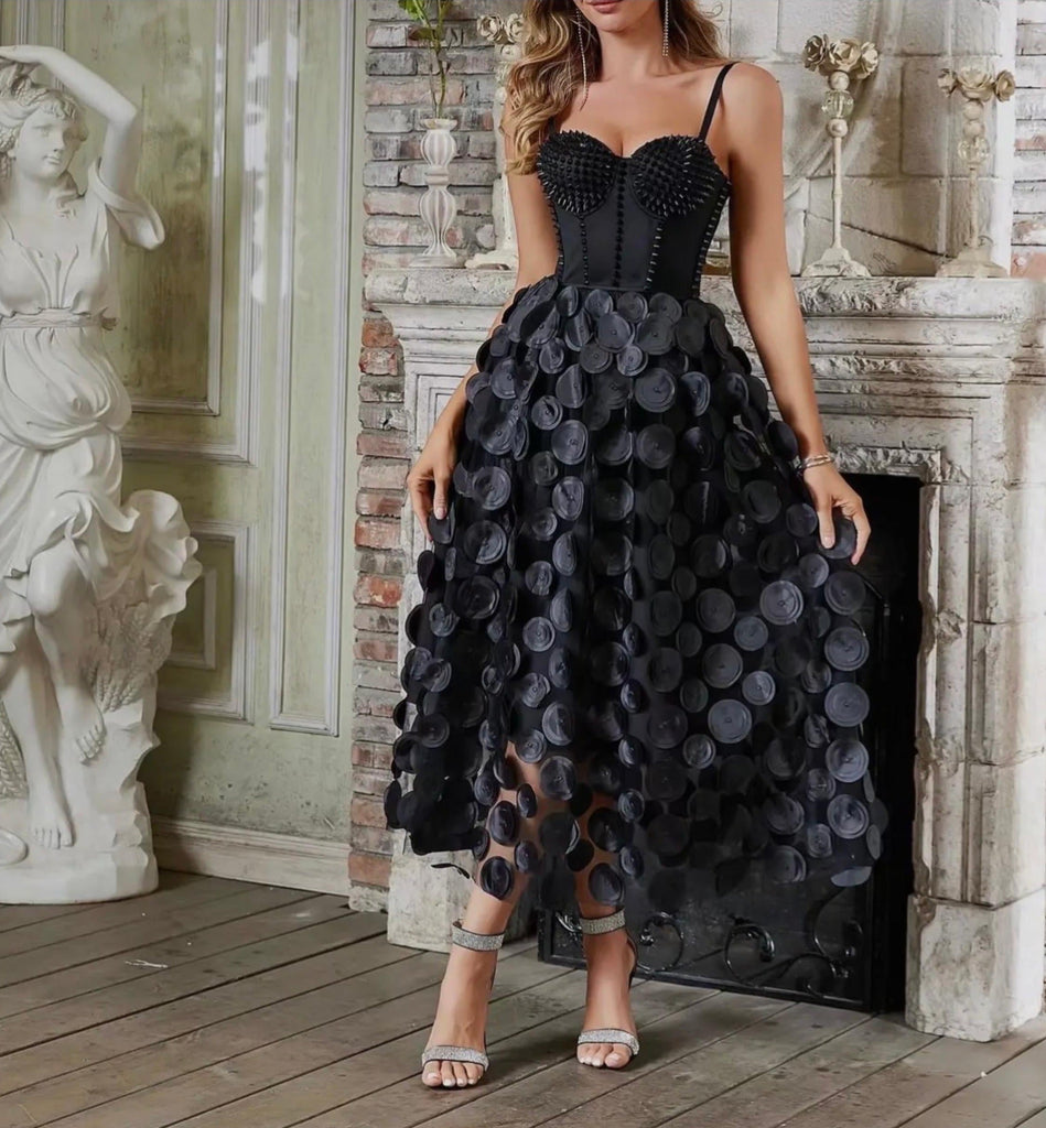 Gothic Mesh Back Dress with Thorn Detail and Fishbone Design