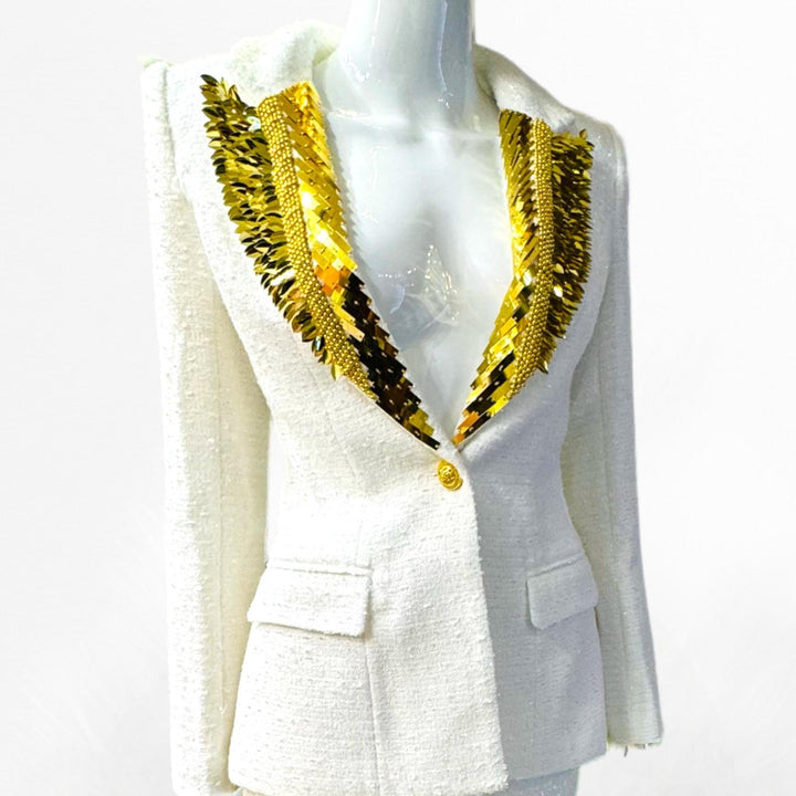 Slim Fit Blazer with Golden Sequins