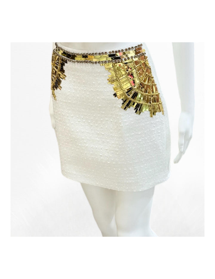 gold mirrored sequins mini skirt