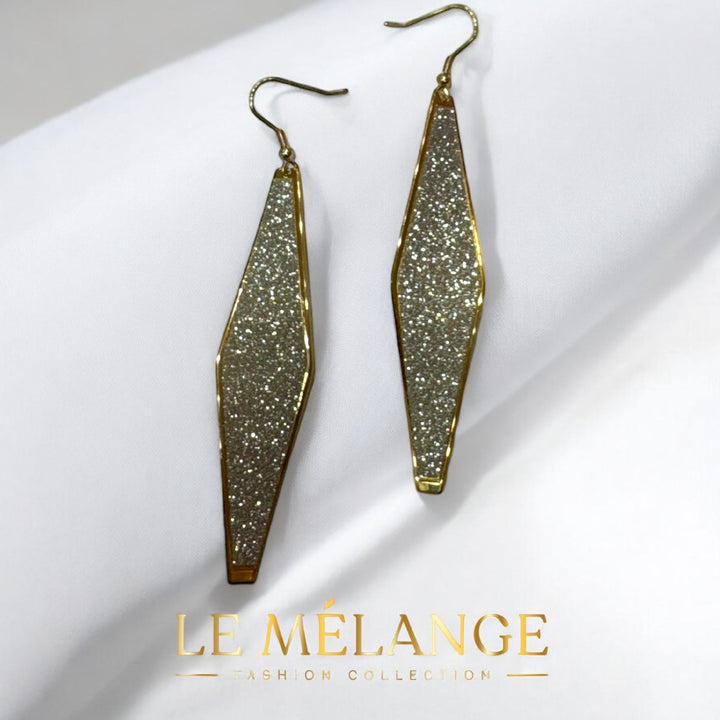 Stunning Long Gold Stainless Steel Earrings with Shimmering Accent