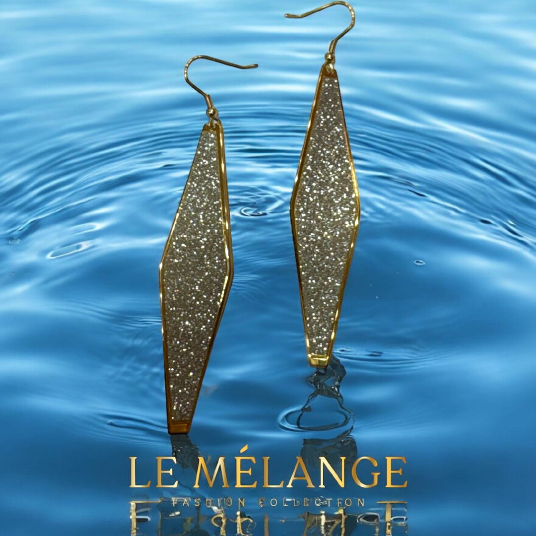 Stunning Long Gold Stainless Steel Earrings with Shimmering Accent