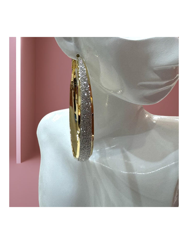 Gold Hoop Earrings with Silver Shimmer Accent