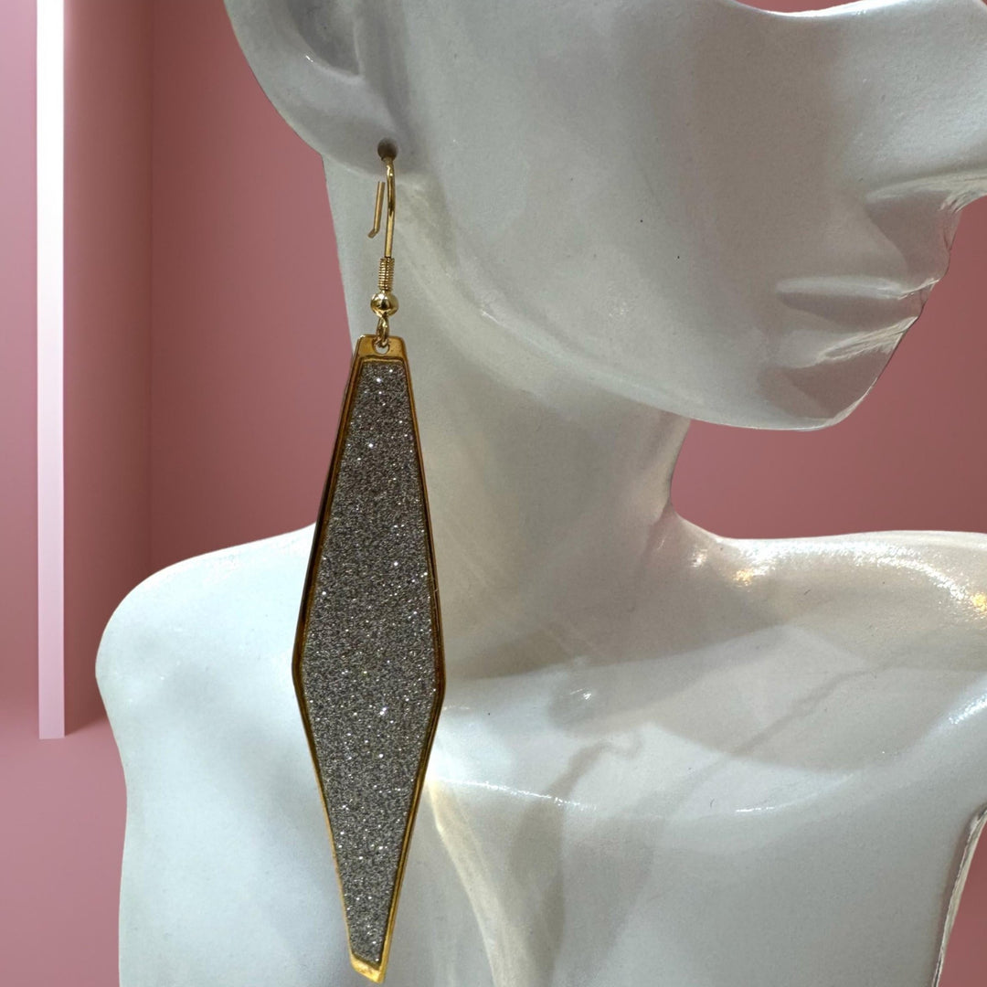 Stunning Long Gold Stainless Steel Earrings with Shimmering Accent