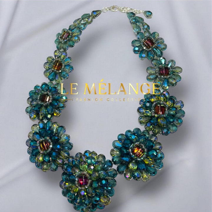 Handmade Turquoise Necklace with Crystals - Gemstone Jewelry